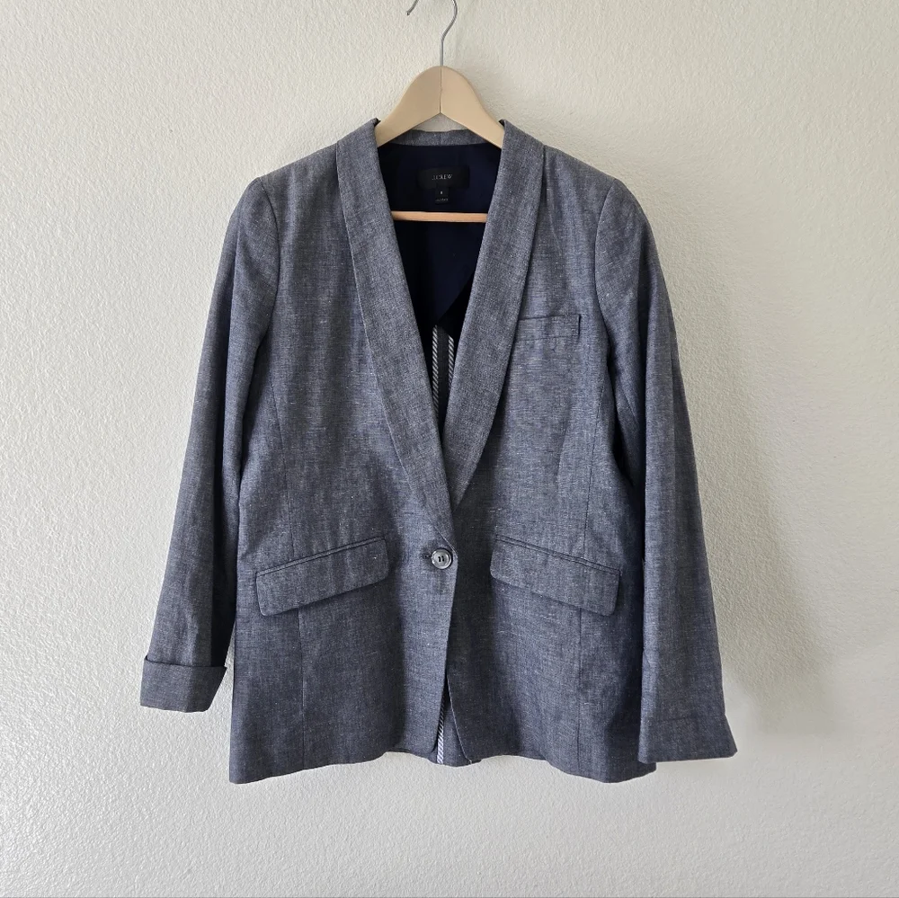 J. Crew Unstructured blazer in Cotton-linen Deep Water Blue Womens Size 8 Preppy